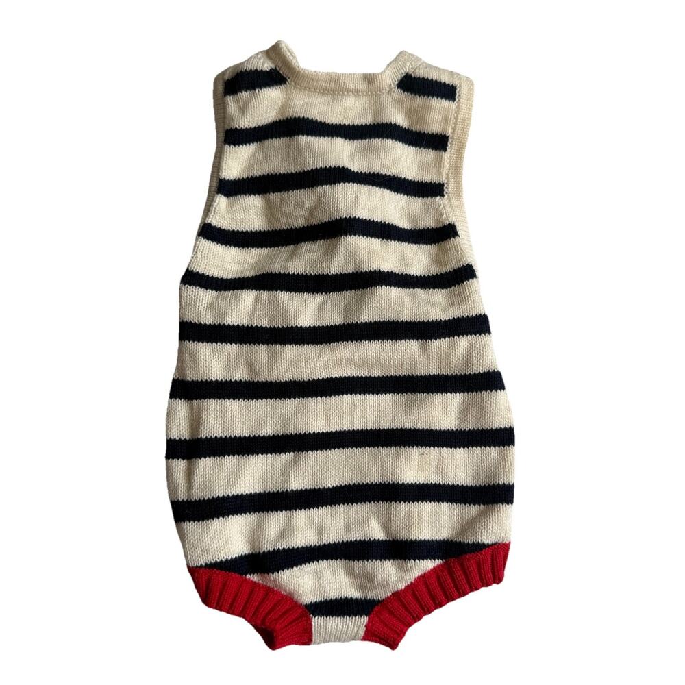 Estella Organic Baby Knit Romper Infant 0-3 Mos Cream Blacked Stripe‎ Button